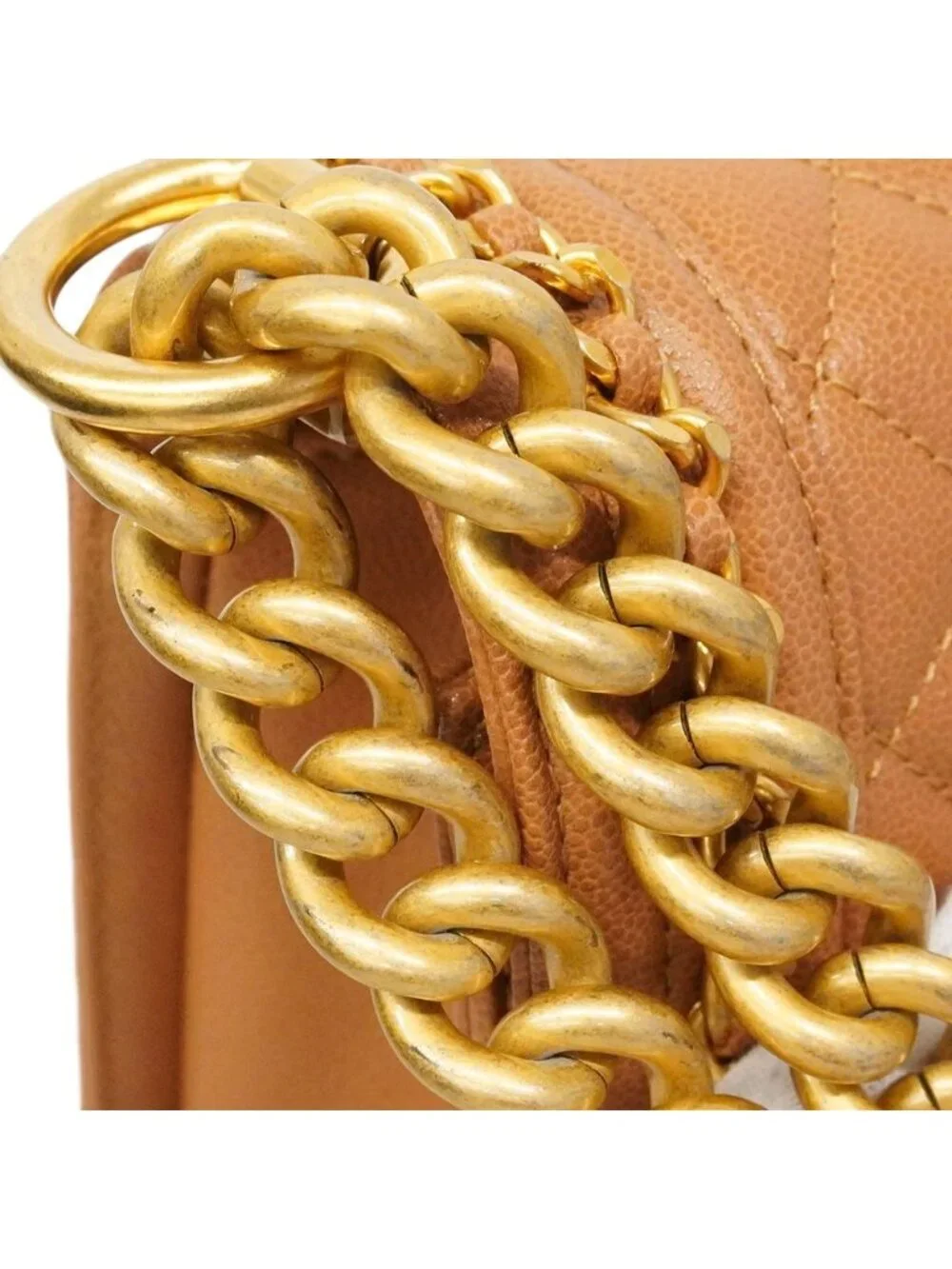 Chanel Shoulder Bag Boy Caviar Leather Brown Gold